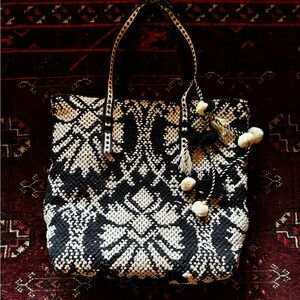 Black and White Woven Tote Bag